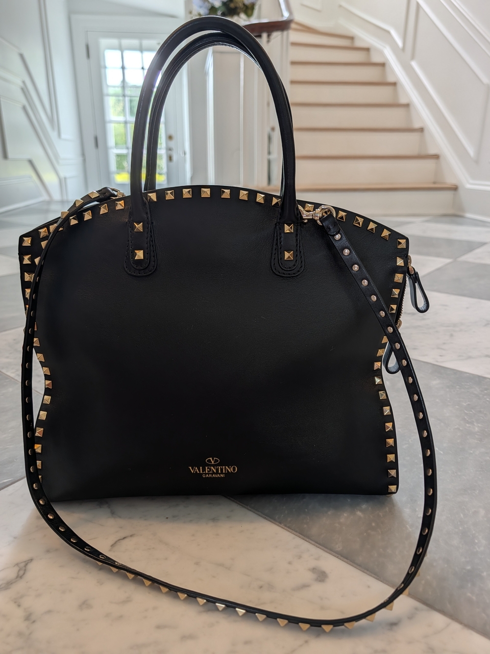 Valentino Garavani Black Rockstud Leather Tote